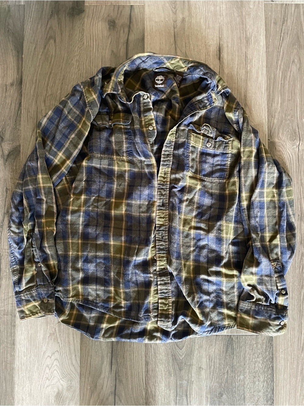 Timberland Blue and Olive Plaid Button-Up Shirt